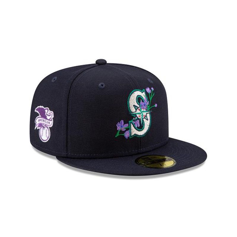 MLB Seattle Mariners Side Patch Bloom 59Fifty Fitted (NRA7524) - Blue New Era Caps